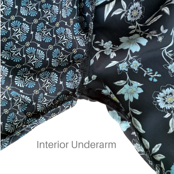 LOFT | NWOT LONG SLEEVE BLACK & CORNFLOWER BLUE FLORAL BOHO TOP RUFFLE YOKE | SM - Picture 7 of 11